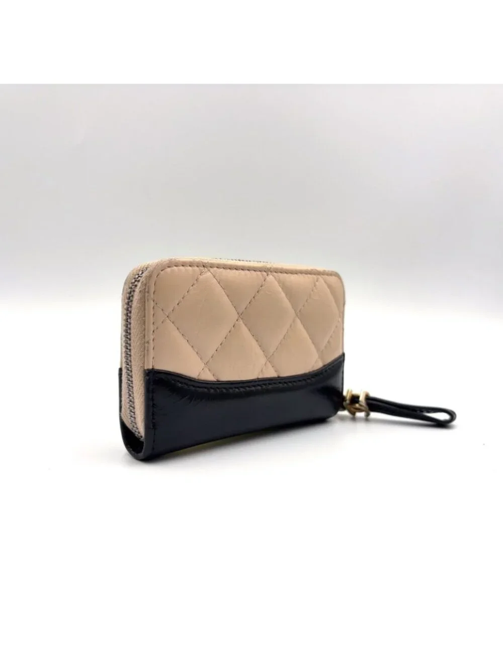 Chanel Gabrielle Leather Black Beige Coin Purse Silver